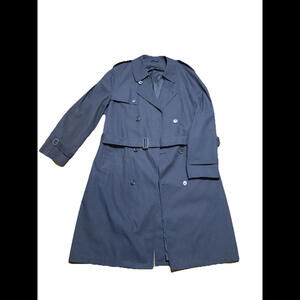 Vintage US Military Issue Blue Trench Coat 42R Large Belted Made In USA